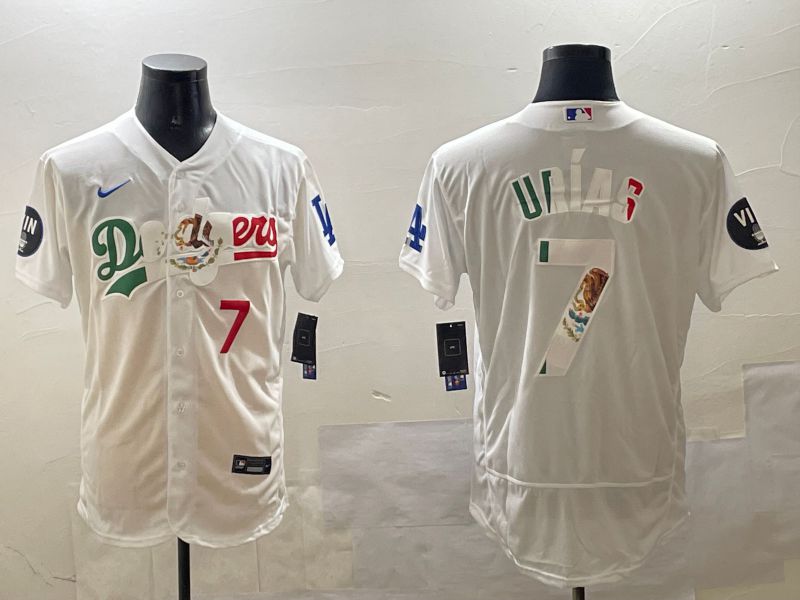 Men Los Angeles Dodgers 7 Urias White Mexico Elite 2025 Nike MLB Jersey style 7